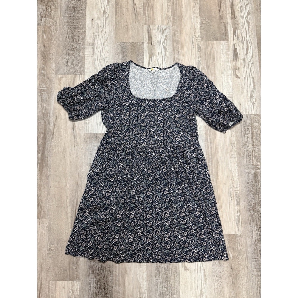 Boden Women's Navy Puff Sleeve Floral Midi Dress Size US 12 With Pockets!